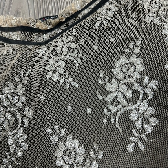 NY & Company Black Cami Metallic Lace Overlay Y2K Party Tank Top Medium - Picture 2 of 6